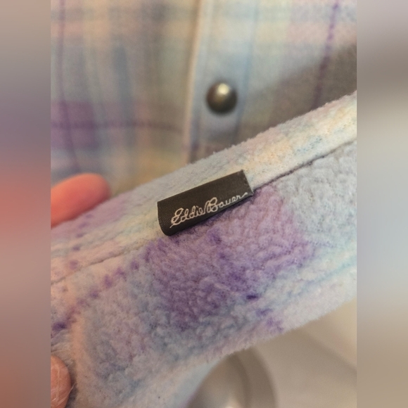 Eddie Bauer Girls Sherpa Lined Fleece Shacket – Blue & Purple Plaid | Size 6/6X - Picture 3 of 8